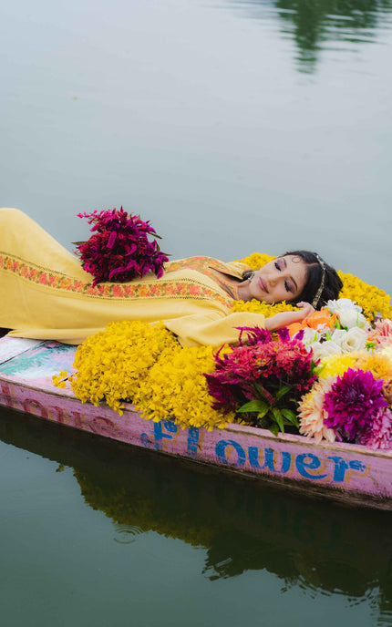 Kashmiri Aari Work Phiran - Yellow | Fringe - Kashmir Jama