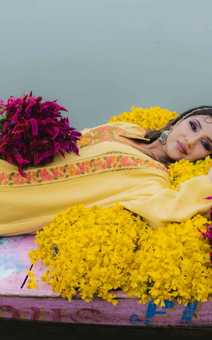 Kashmiri Aari Work Phiran - Yellow | Fringe - Kashmir Jama