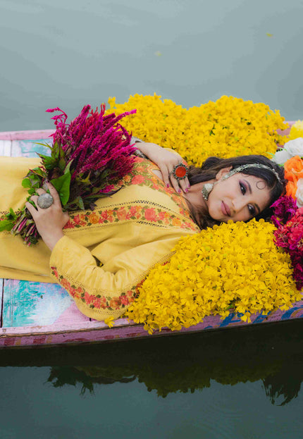 Kashmiri Aari Work Phiran - Yellow | Fringe - Kashmir Jama