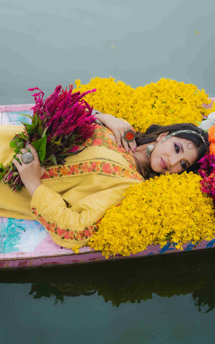 Kashmiri Aari Work Phiran - Yellow | Fringe - Kashmir Jama