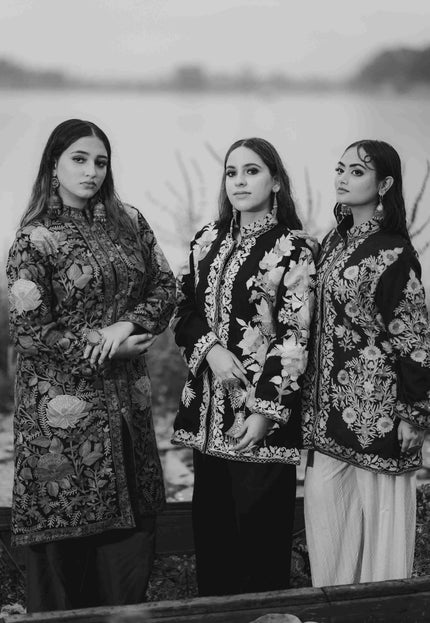 Kashmiri Jamawar Aari Work Jacket - Black | Pashm - Kashmir Jama