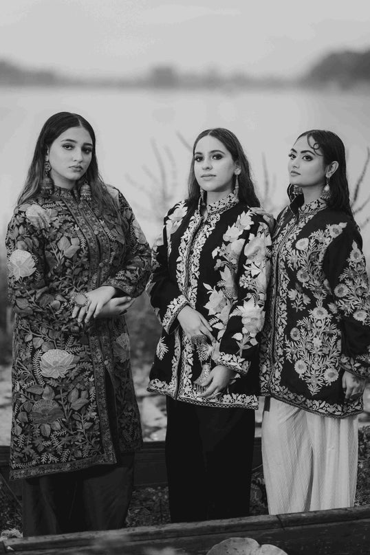 Kashmiri Jamawar Aari Work Jacket - Black | Pashm - Kashmir Jama