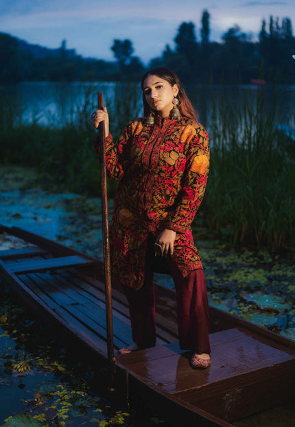 Kashmiri Jamawar Aari Work Jacket - Black | Pashm - Kashmir Jama