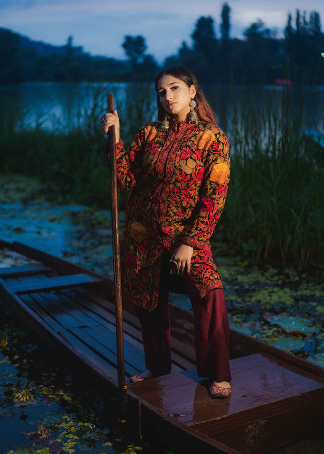 Kashmiri Jamawar Aari Work Jacket - Black | Pashm - Kashmir Jama