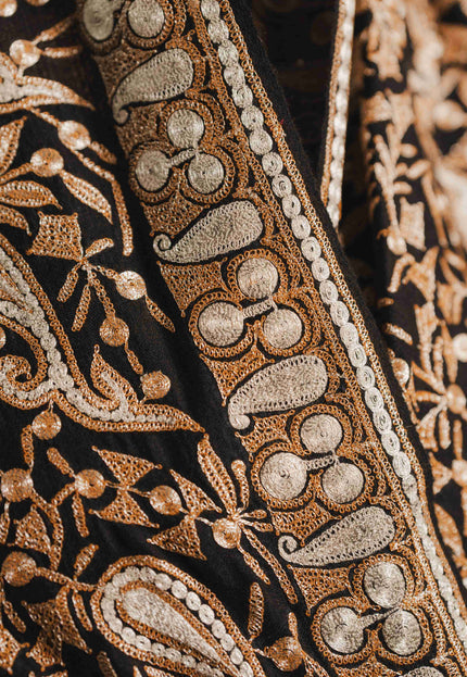 Kashmiri Tilla Embroidery Shawl - Black | Pashmina - Kashmir Jama