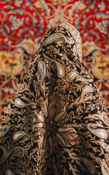 Kashmiri Tilla Embroidery Shawl - Black | Pashmina - Kashmir Jama