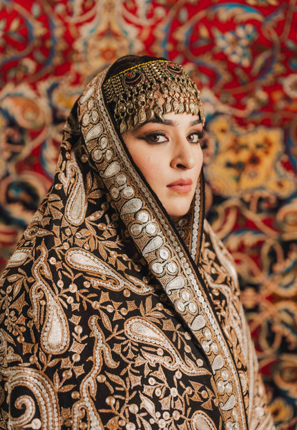 Kashmiri Tilla Embroidery Shawl - Black | Pashmina - Kashmir Jama