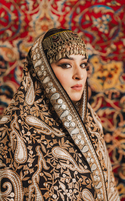 Kashmiri Tilla Embroidery Shawl - Black | Pashmina - Kashmir Jama
