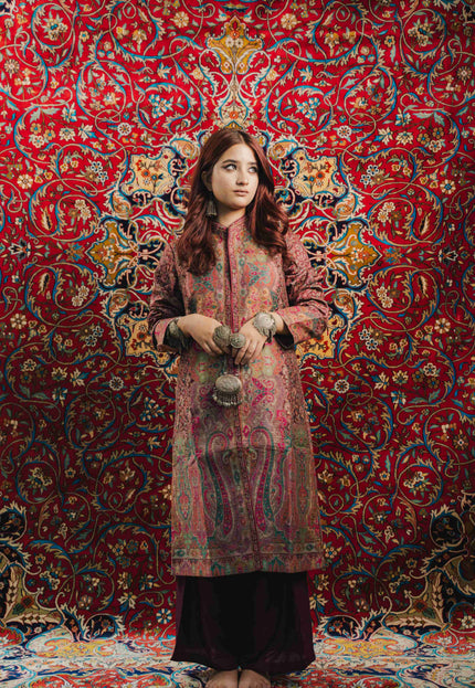 Kashmiri Kani Work Jacket - Purple | Long - Kashmir Jama