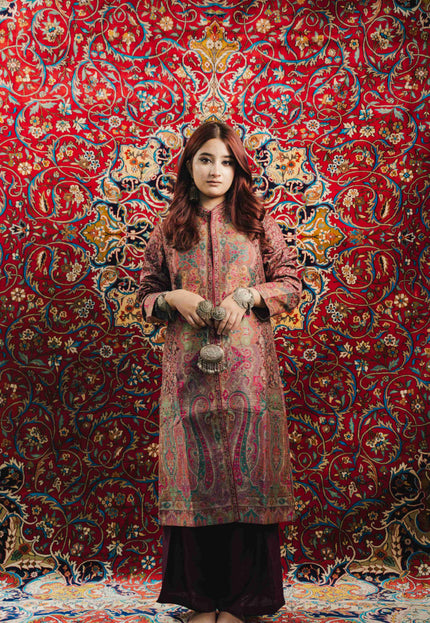 Kashmiri Kani Work Jacket - Purple | Long - Kashmir Jama