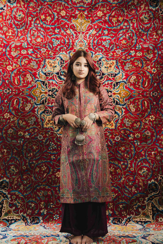 Kashmiri Kani Work Jacket - Purple | Long - Kashmir Jama