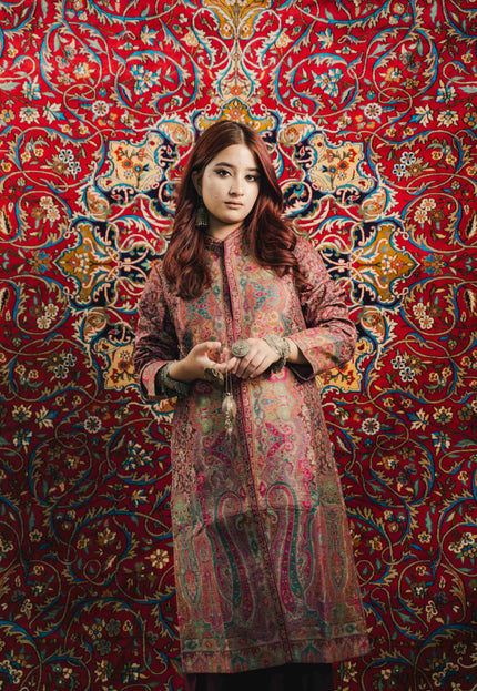 Kashmiri Kani Work Jacket - Purple | Long - Kashmir Jama