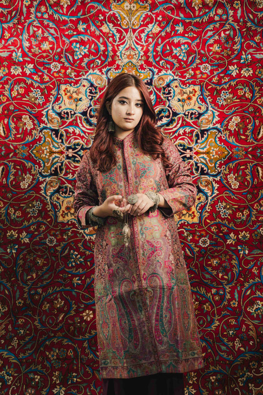 Kashmiri Kani Work Jacket - Purple | Long - Kashmir Jama