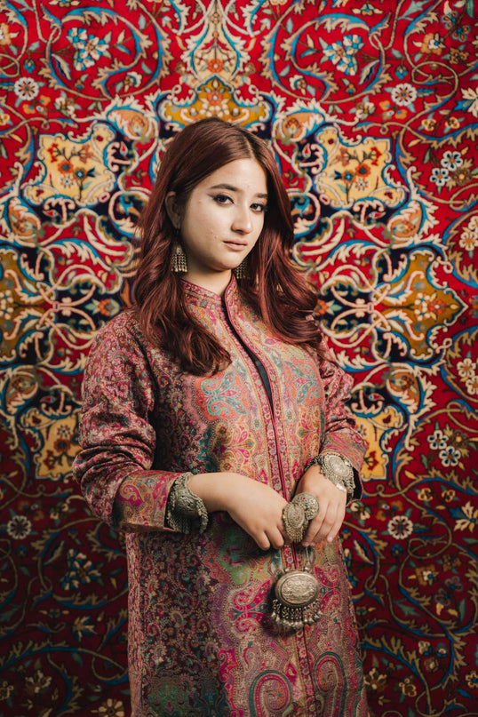 Kashmiri Kani Work Jacket - Purple | Long - Kashmir Jama