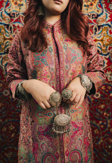 Kashmiri Kani Work Jacket - Purple | Long - Kashmir Jama