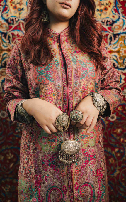 Kashmiri Kani Work Jacket - Purple | Long - Kashmir Jama