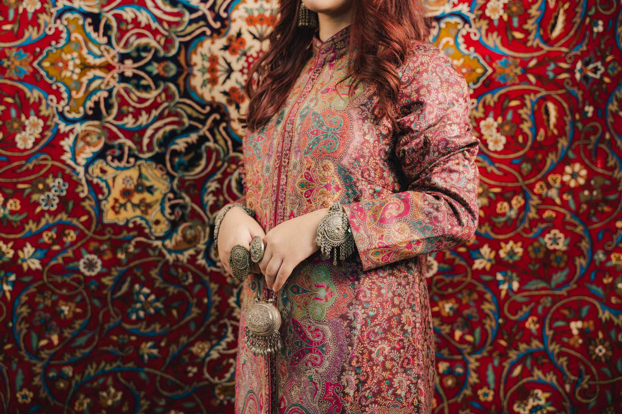 Kashmiri Kani Work Jacket - Purple | Long - Kashmir Jama