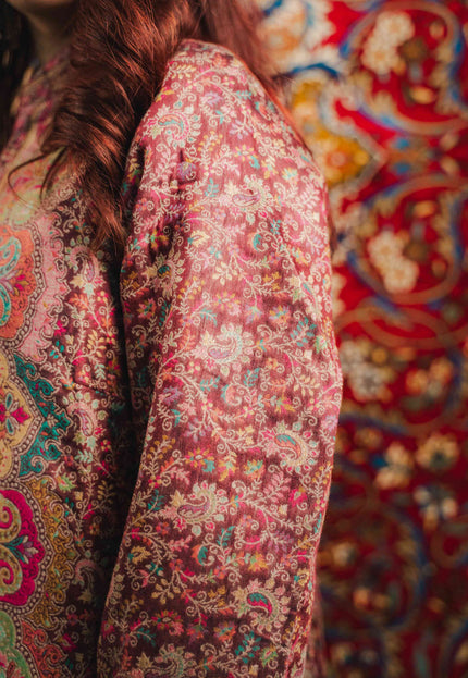 Kashmiri Kani Work Jacket - Purple | Long - Kashmir Jama