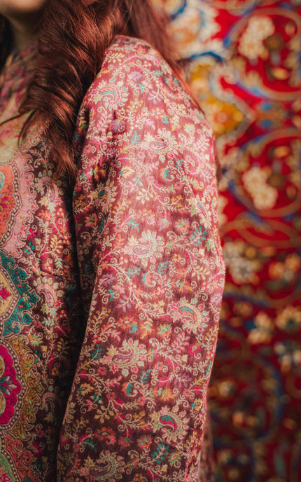 Kashmiri Kani Work Jacket - Purple | Long - Kashmir Jama