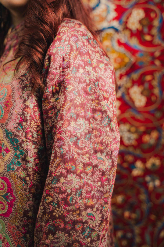 Kashmiri Kani Work Jacket - Purple | Long - Kashmir Jama
