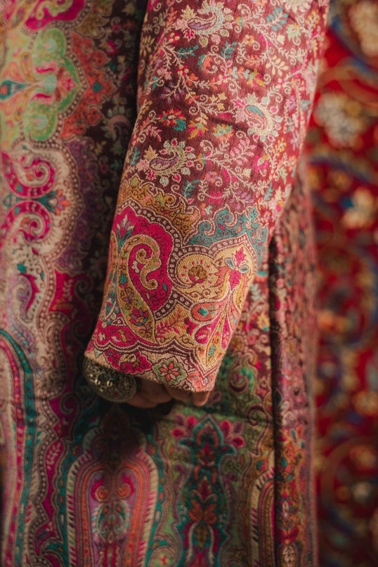 Kashmiri Kani Work Jacket - Purple | Long - Kashmir Jama