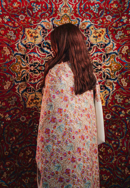 Kashmiri Sozni Jamawar Shawl - White | Paper Machie - Kashmir Jama