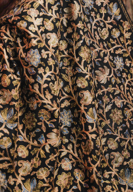 Kashmiri Aari Work Shawl - Black | Zari Outline - Kashmir Jama