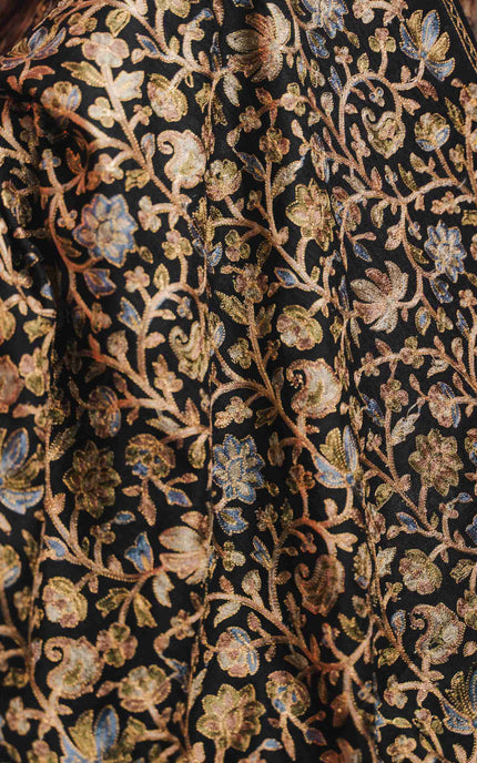 Kashmiri Aari Work Shawl - Black | Zari Outline - Kashmir Jama