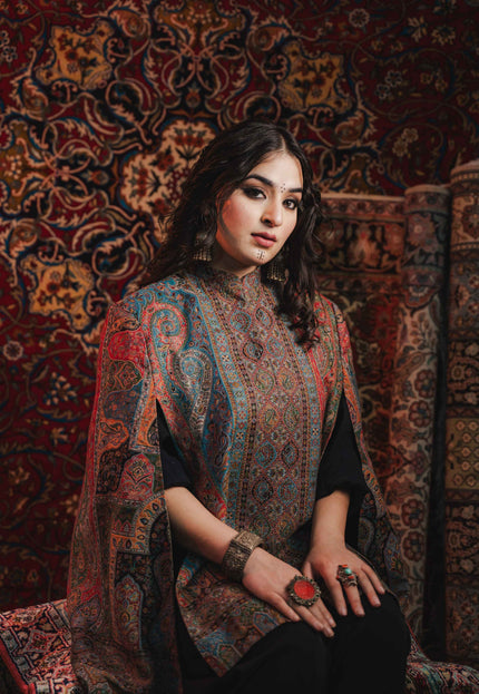 Kashmiri Kani Work Cape Coat - Multi Colour - Kashmir Jama