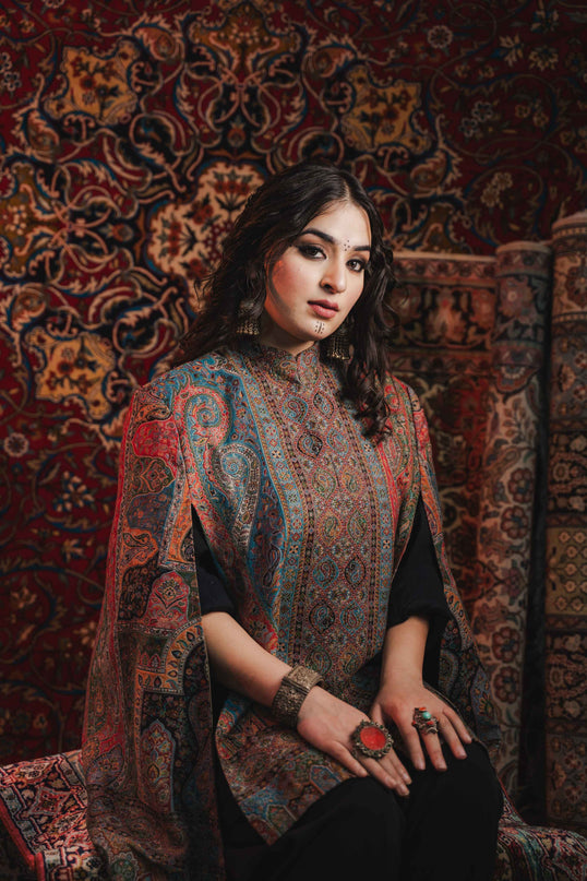 Kashmiri Kani Work Cape Coat - Multi Colour - Kashmir Jama