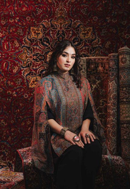 Kashmiri Kani Work Cape Coat - Multi Colour - Kashmir Jama