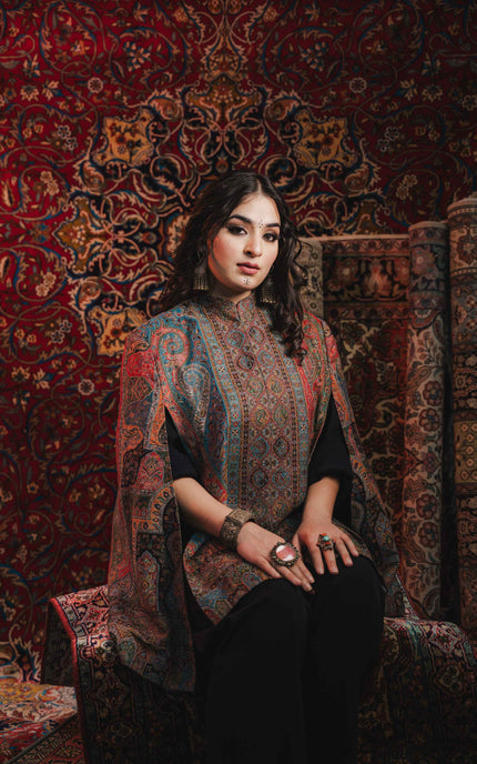 Kashmiri Kani Work Cape Coat - Multi Colour - Kashmir Jama