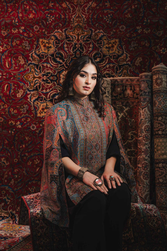 Kashmiri Kani Work Cape Coat - Multi Colour - Kashmir Jama