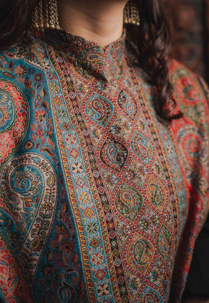 Kashmiri Kani Work Cape Coat - Multi Colour - Kashmir Jama