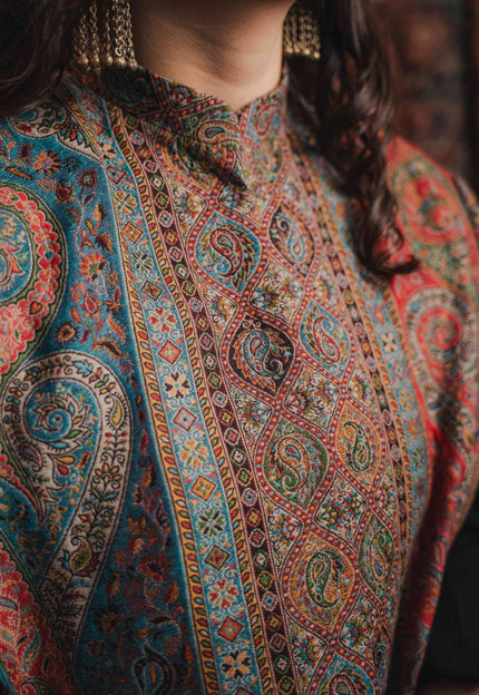 Kashmiri Kani Work Cape Coat - Multi Colour - Kashmir Jama
