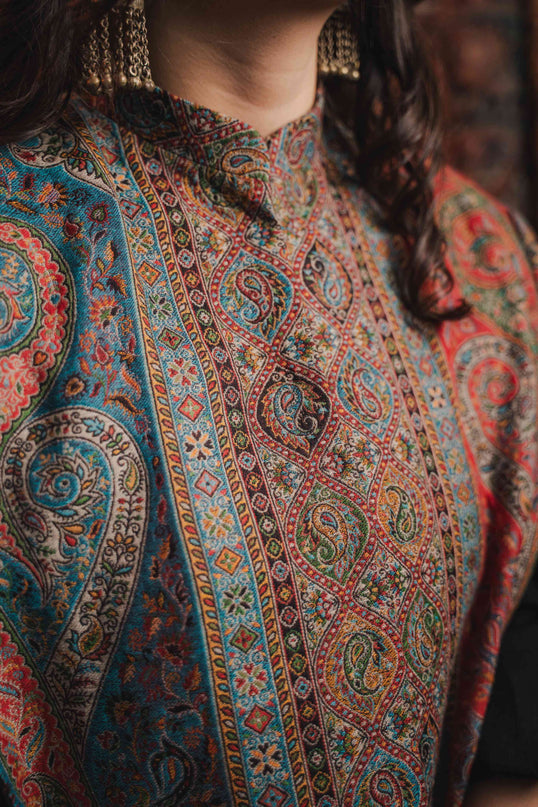 Kashmiri Kani Work Cape Coat - Multi Colour - Kashmir Jama