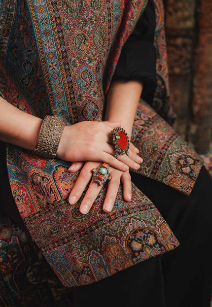Kashmiri Kani Work Cape Coat - Multi Colour - Kashmir Jama