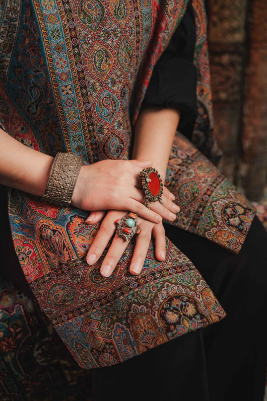 Kashmiri Kani Work Cape Coat - Multi Colour - Kashmir Jama
