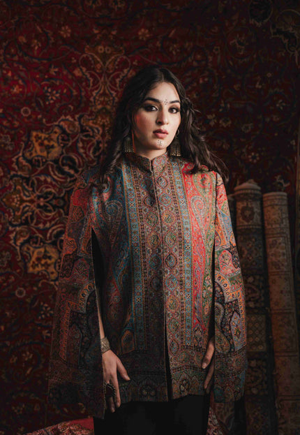 Kashmiri Kani Work Cape Coat - Multi Colour - Kashmir Jama
