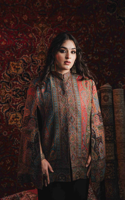 Kashmiri Kani Work Cape Coat - Multi Colour - Kashmir Jama