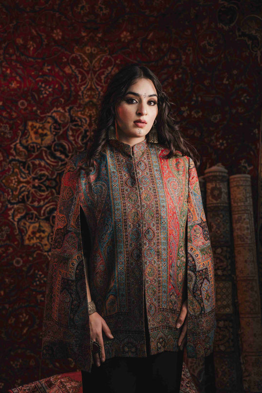 Kashmiri Kani Work Cape Coat - Multi Colour - Kashmir Jama