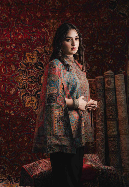 Kashmiri Kani Work Cape Coat - Multi Colour - Kashmir Jama