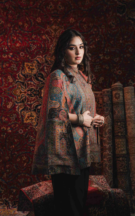 Kashmiri Kani Work Cape Coat - Multi Colour - Kashmir Jama