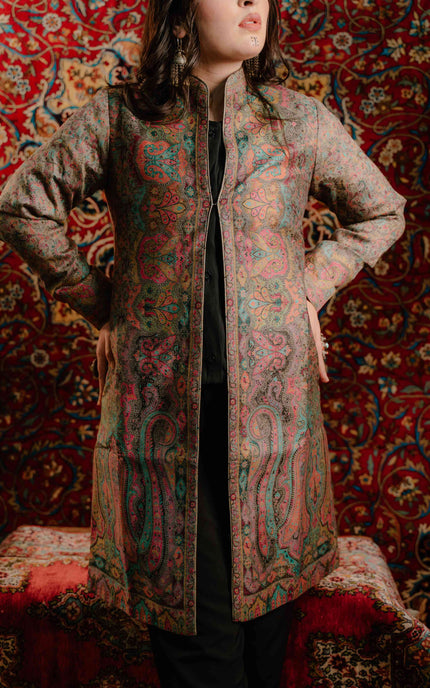 Kashmiri Kani Work Jacket - Long | Silk - Kashmir Jama
