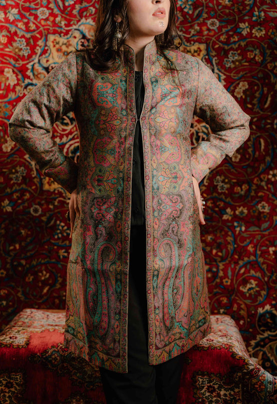 Kashmiri Kani Work Jacket - Long | Silk - Kashmir Jama