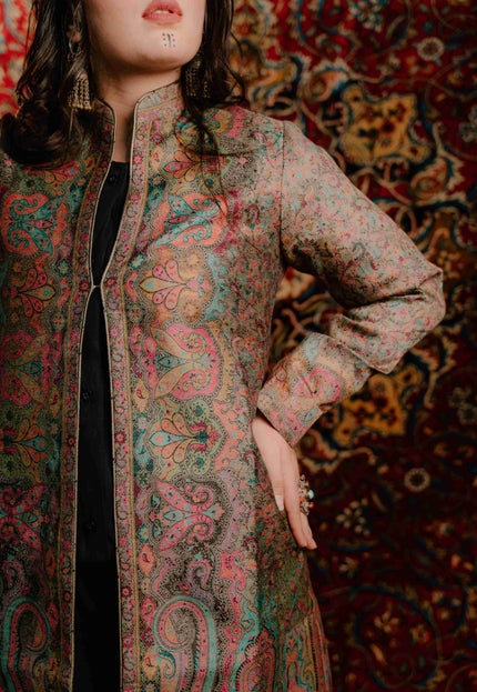 Kashmiri Kani Work Jacket - Long | Silk - Kashmir Jama