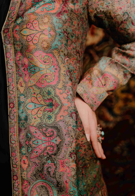 Kashmiri Kani Work Jacket - Long | Silk - Kashmir Jama