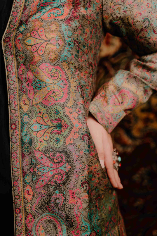 Kashmiri Kani Work Jacket - Long | Silk - Kashmir Jama