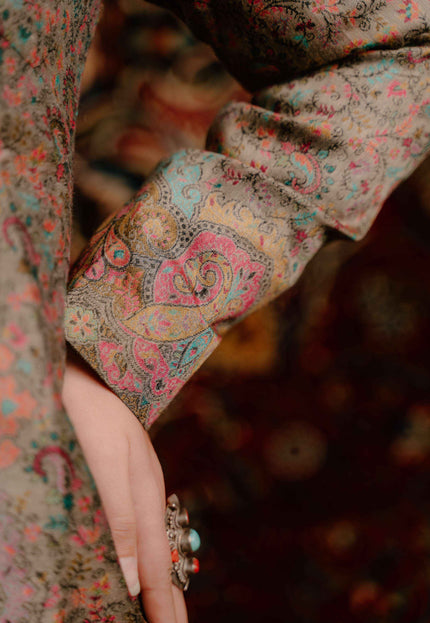 Kashmiri Kani Work Jacket - Long | Silk - Kashmir Jama