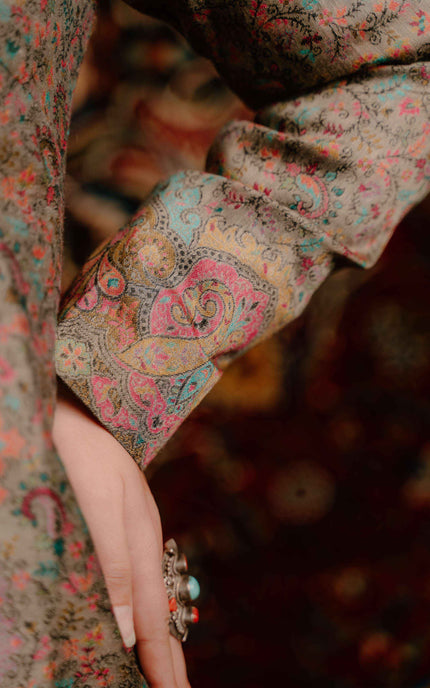 Kashmiri Kani Work Jacket - Long | Silk - Kashmir Jama